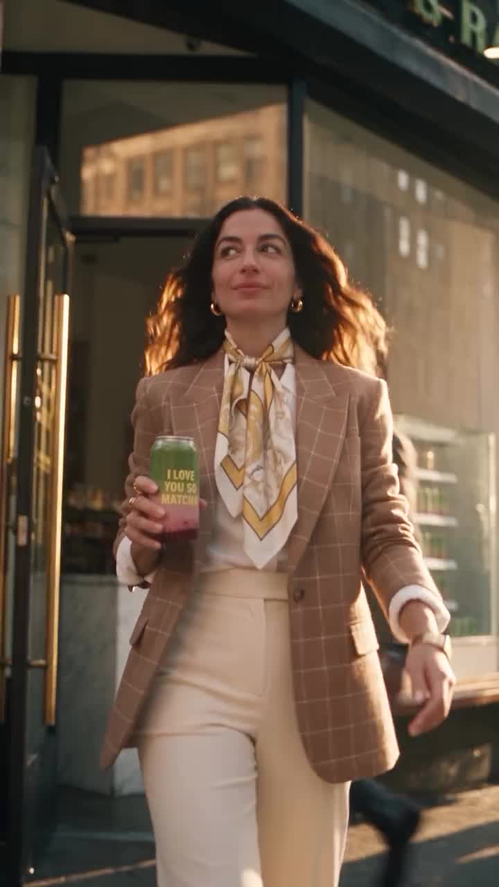 Lifestyle creative featuring a woman on a sunlit city street