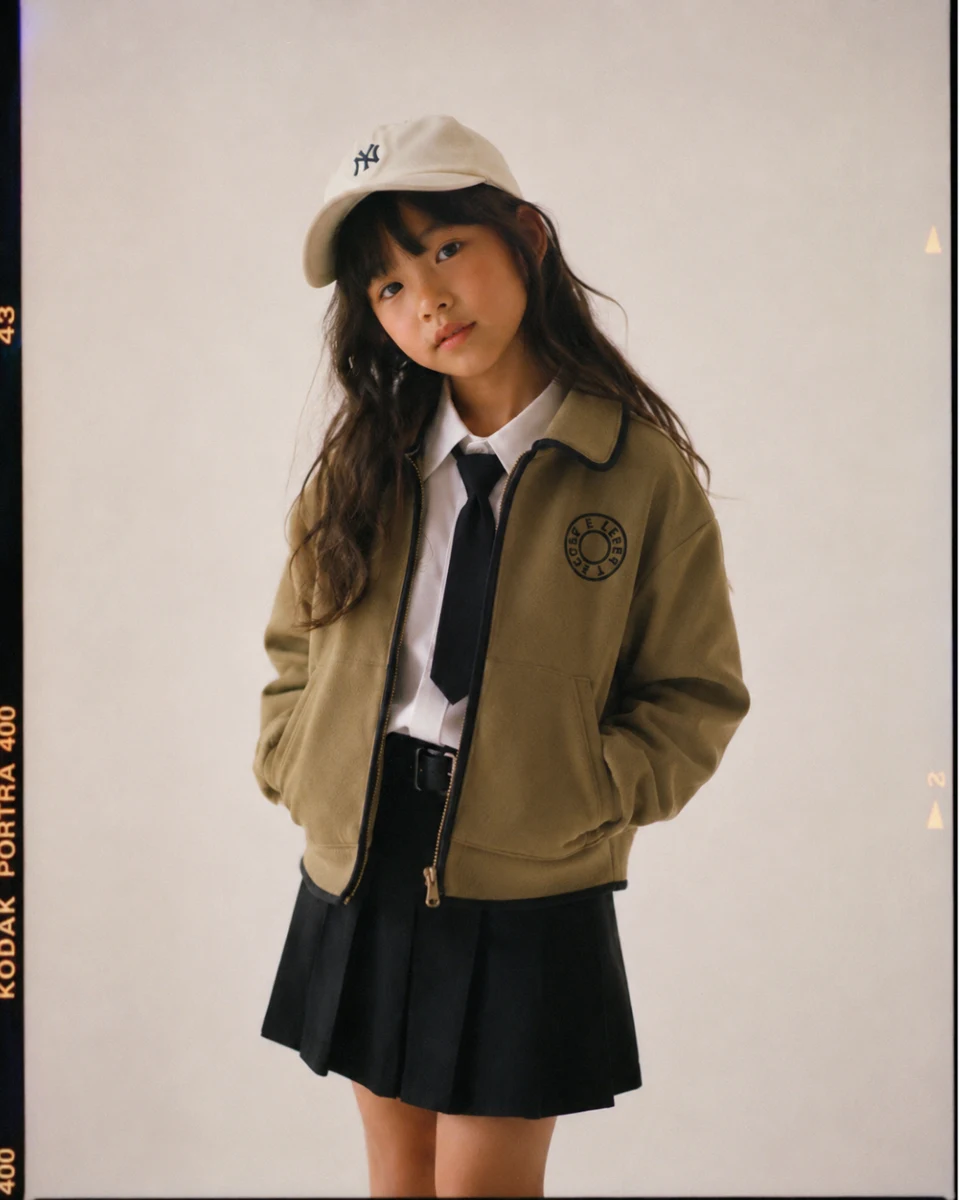 Fashion portrait in a cap and oversized jacket